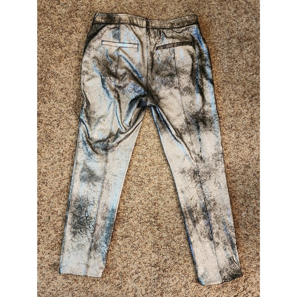 Free People Silver Metallic Foil Distressed Leggings Size 30 OB640876 - Picture 3 of 8
